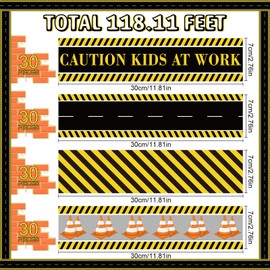 Chivao 120 Pcs Construction Bulletin Board Borders Construction Cones Stripe Road Trim Border Stickers Party Supplies for School Classroom Offices Chalkboard Decor