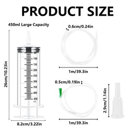 MOSTFUN MOSTFUN Large Syringe, 450ml Large Capacity Plastic Syringe, Reusable Liquid Syringe with 2 Catheter for Oil or Glue Applicator, Laboratory, Industry, Garden, Pet Feeding