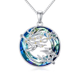 OCJ Hummingbird Necklace 925 Sterling Silver Hummingbird Pendant Necklaces with Blue Crystal Cute Hummingbird Jewelry Gifts for Women Her Daughter Panda Lovers Birthday Gifts Xmas Present Ideas