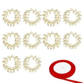 DHWEKU Pack of 10 Laurel Wreath Graduation Decoration Alloy Pendants with Satin Ribbon Alloy Pendant for Graduation Gift Packaging Graduation Decoration