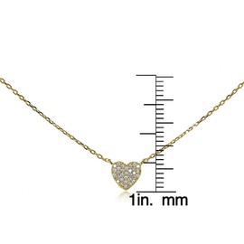 Hoops & Loops 925 Sterling Silver Cubic Zirconia Heart Tiny Choker Necklace for Women Teen Girls, Yellow Gold