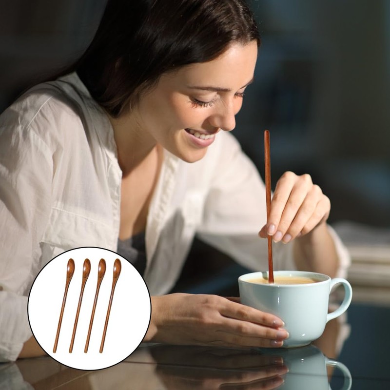Long Handled Teaspoons, Natural Small Wooden Spoons Long Wooden Stirring