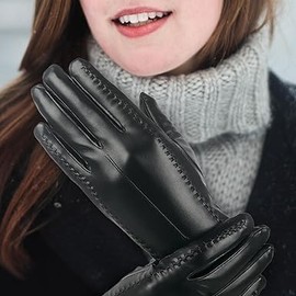 Women PU Leather Winter Driving Touchscreen Gloves, Warm Motorcycle Driving Gloves (Black, One Size)