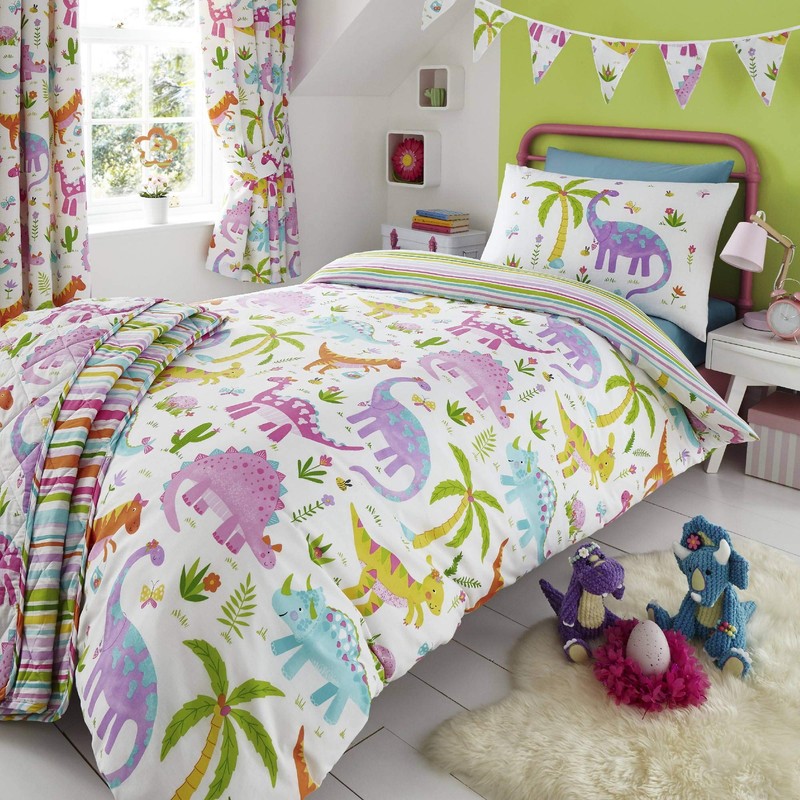 Happy Linen Company Girls Daisy Dino Dinosaur Pink Cylinder Ceiling