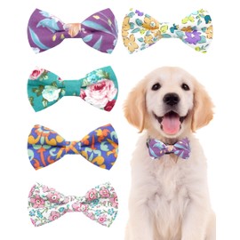 BIPY 5 Pack Floral Small Dogs Collar Attachment Bow Ties Puppies Cats Collar Slide on Charms Spring Bow Ties Small Animals Collar Accessories for Costume Birthday Party