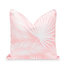 Hofdeco Premium Coastal Patio Indoor Outdoor Pillow Cover Only, 20"x20" Water Repellent for Backyard, Couch, Blush Pink Palm Leaf