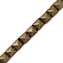 2-Yards 10mm (3/8'') Hot Fix Pyramid Stud Nailhead Trim, Metal Iron-on Nailhead Trim, TR-11013 (Antique Gold)