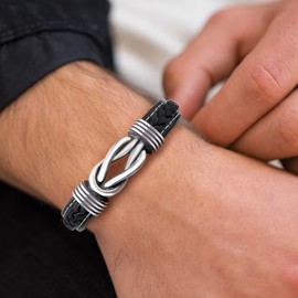 Pulsera de Cuero Infinito para Hombre, Pulsera de Cuero Trenzado Negro de Acero Inoxidable Joyería de Regalo para Papá, Esposo, Hermano, Novio (Querida Papá Boy)