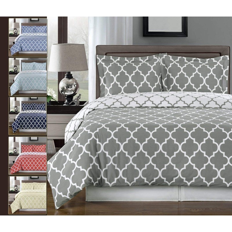 Navy and White Meridian Full / Queen 3-Piece Duvet-Cover-Set, 100