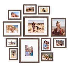 Egofine Picture Frame Set 12 Pack, Picture Frames Collage Wall Decor with Two 11x14, Two 8x10, Four 5x7, Four 4x6 for Wall and Tabletop, Made of Solid Wood, Covered by Plexiglass, Rustic Brown