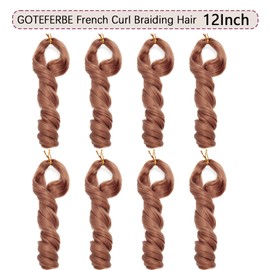 French Curl Crochet Braiding Hair 12 Inch 8 Packs Synthetic Curly Braiding Hair Extensions for Black Women Lightweight Pre Stretched Bouncy Hair for Braids #30