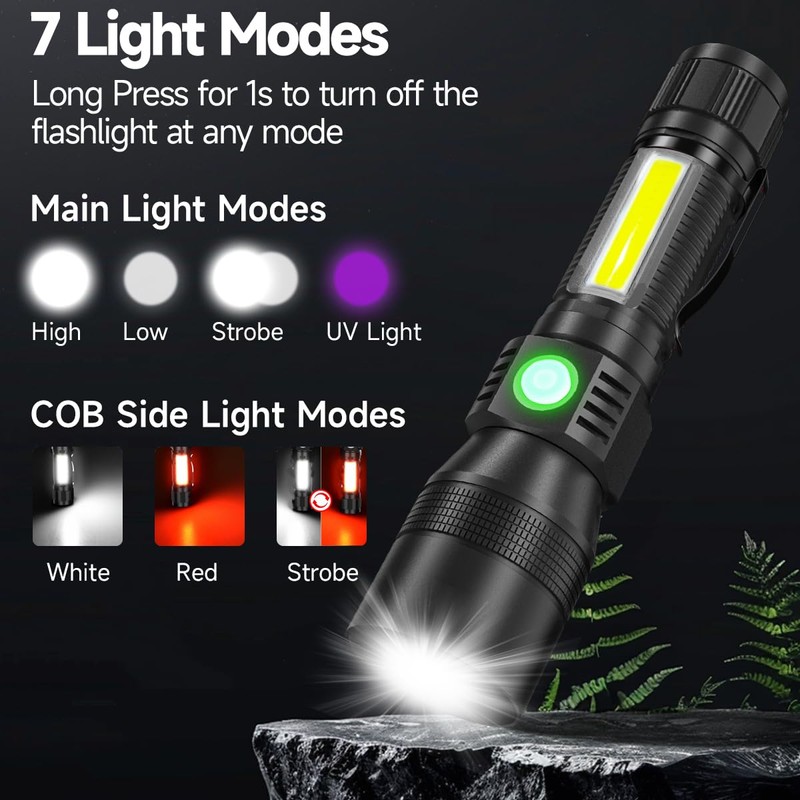 AdamStar Black Light Flashlight, 3 in-1 Rechargeable Flashlights, UV Light