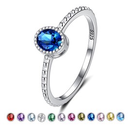 Stackable September Birthstone Rings for Women: Girls S925 Sterling Silver Stacking Ring Knuckle Band Size 10 with Blue Oval Stone for Teens Daughter - Christmas Anniversary Birthday Gifts Jewelry