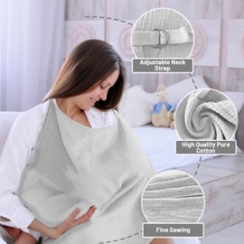 Nursing Cover for Breastfeeding Breathable Cotton Baby Breast Feeding Covers Infant Car Seat Blanket and Stroller Coverall (Light Gray)