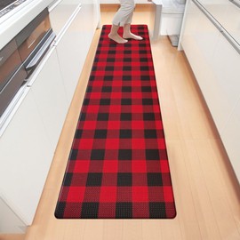 Long Kitchen Mat and Rug Anti Fatigue Mats for Kitchen Floor Runner 17.3''x71'' Black Red Buffalo Plaid Runner Rug Non Slip Comfort Mat Cushion Kitchen Mat for Standing Kitchen Office Desk Laundry