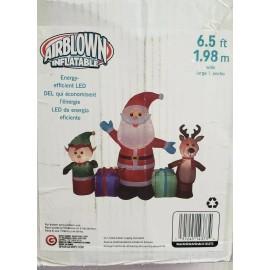 Gemmy 6.5ft Santa, Reindeer and Elf  Holiday Christmas Scene Inflatable