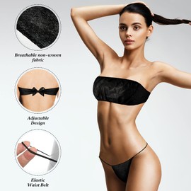 Geyoga Geyoga 100 Pcs Women Disposable Underwear Set, Disposable Bras and Thong Panties for Spa (Black)