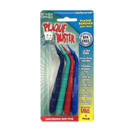Plaque Buster (4 Count) Soft Interdental Pick, Gum Stimulator & Plaque Remover, Made in USA, for Oral Health and Healthy Gums, Multi-Colored