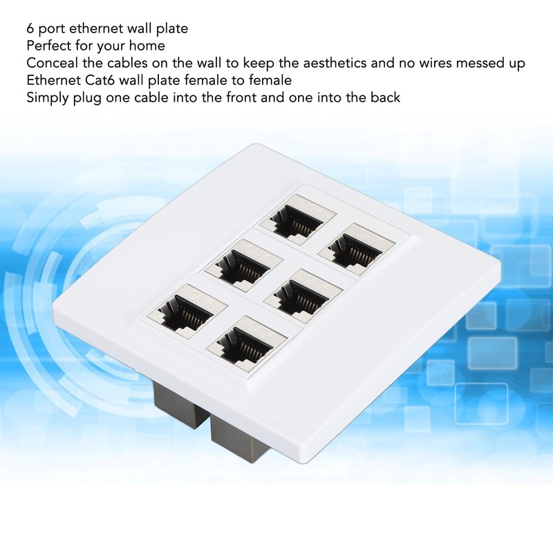 Ethernet Wall Plate 6 Port, Cat 6 Ethernet Wall Outlet