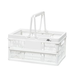 JMFOLD 20 Liter Folding Storage Basket,Shopping Basket, Picnic Basket, Basket with Handle, Collapsible Plastic Folding Box, Storage Crates for Home, Office,Garage M (White)