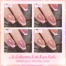 Shining She Shining She Cat Eye Gel Nail Polish, 4 Colours Jelly Nude Pink Rose Gold Magnetic Nail Polish with Magnet Soak-Off UV/LED Holographic Cat Eye Gel Polish for Nail Art Salon DIY Home, 8ML