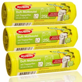 Rubin Scented bin liners, 25 litres (75 pieces), with carrying handles, subtly fragrant, pack of 3 (3 x 25 pieces), ideal for household, office and bathroom bins