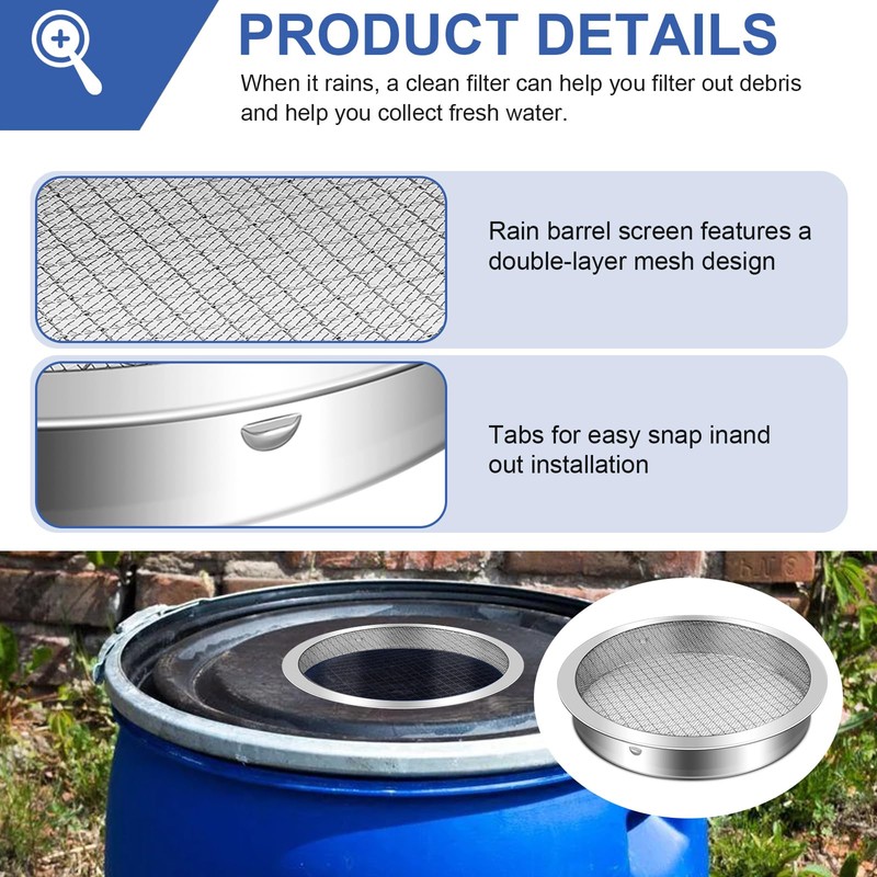 6" Rain Barrel Screen Aluminum, Rain Barrel Filter Rainwater Collection
