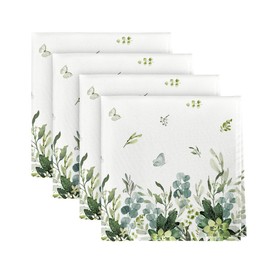 Horaldaily Spring Summer Cloth Napkins 18 x 18 Inch, Eucalyptus Floral Party Dinner Decoration Washable Napkins Set of 4