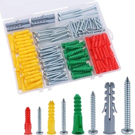 JEGONFRI 208PCS Drywall Anchors and Screws Assortment Kit, Wall Anchors and Screws Kit, 4 Sizes Plastic Anchors and Matched Phillips Pan Head Screws