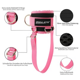 zenlete Pack of 2 Foot Straps Cable Pull 5 D-Rings and Extra Band Adjustable for Women and Men - Ankle Straps Pink for Fitness Training Kickbacks