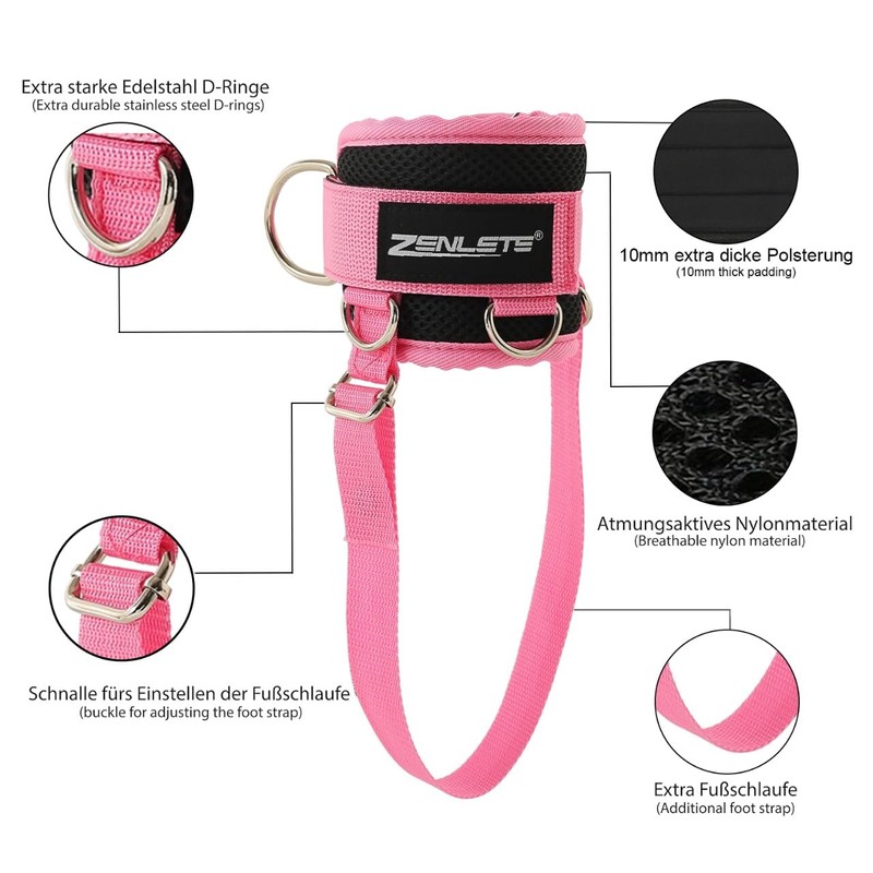 zenlete Pack of 2 Foot Straps Cable Pull 5 D-Rings