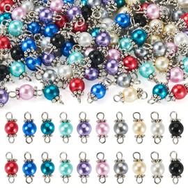 Beadthoven Glass Pearl Connector Charms Mixed End Drop Beads Mini Crystal Dangle Pendants Round Pearl Links with Double Loops for Jewelry Making Bracelet Earring Necklace DIY Crafts, Glass, No