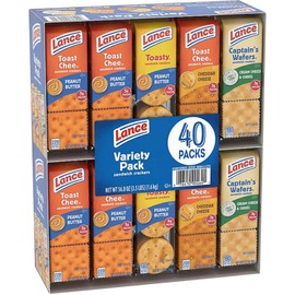 Lance Sandwich Crackers Variety Pack 40 Pk. - Lance Sandwich ToastChee Peanut Butter, Toasty Peanut Butter, ToastChee Cheddar Cheese, Captain's Wafers Cream Cheese And Chives - Fresh Baked Crackers