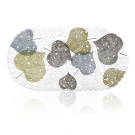 Printed Bath Mat Non-Slip, Anti Mould Bathtub Mat for Inside Bath, PVC Rubber Bathroom Mat with Suction Cups, Washable Oval-shaped Shower Mat for Kitchen Baby Kids Elderly Adults 69x35cm (Ginkgo)