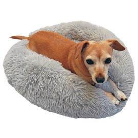 GORGEOUS PAWZ Donut Dog Bed Cat Bed, Super Soft Pet Bed, Cuddler Round Cat and Dog Bed (24", Light Grey)