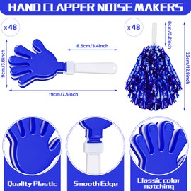 Sosation 144 Pcs Cheerleading Pom Poms Hand Clappers and Thunder Sticks Cheerleading Cheering Sticks Pompoms for Christmas Party Favors Sports Cheers Ball Dance Basketball Football Noisemakers, Blue