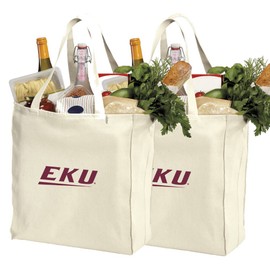 Reusable EKU Shopping Bags or Eastern Kentucky Grocery Bag 2Pc SET NATURAL COTTON