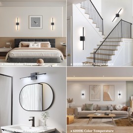 Shenmoyl Battery Operated Wall Sconce Set of 2, 8000mAh Wireless Wall Sconces, 3000K-6000K Dimmable, 350°Rotate, Indoor Wall Lights with Remote for Bedroom Living Room Bathroom, Black, 23.6 Inch