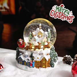Taman Christmas Snow Globe, Santa Claus Rides an Elk Sleigh Musical Snowglobe with Swirling Glitter Snowflakes Lighted Christmas Decorations Tabletop Home Décor