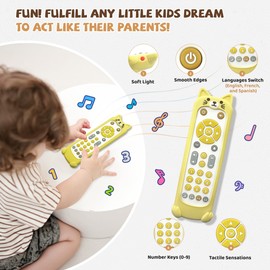 Bambebe Baby TV Remote Control Toy with Light and Sound, Baby Musical Realistic Remote Toy for Toddlers 6 9 12 18 Months, Early Educational Music Toy (White Cat)