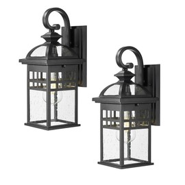 Emliviar 2 Pack Outdoor Light Fixtures Wall Mount, 15" Modern Outdoor Sconce Lights for House, Black Finish with Seeded Glass, DE281-2PK BK