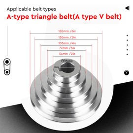 SWAWIS 5 Slot Pagoda Pulley, 24 mm Bore, 54 mm - 150 mm Outer Diameter, 5 Step Pulley Aluminium for A Type V-shaped Belts, 12.7 mm Belt Width