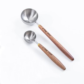 Wooden Scoops for Tea 2PCS Long Handle Coffee Scoop for Sugar (15ml 1 Tbsp + 30ml 2 Tbsp) Wood and Stainless Steel Measuring Scoop for Coffee, Wood Scoops for Seasoning Small Scoop Multipurpose