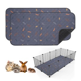 Sunheir 2 Pack Washable Guinea Pig Pee Pads, 24" x 48" Waterproof Reusable Guinea Pig Cage Liners, Absorbent Bedding Training Mat for Small Animal Guinea Pigs Rabbit Bunny Hamster (Leaves - Deep Grey)