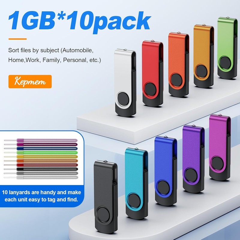 Kepmem 10 Pack 1GB USB Flash Drives 2.0 - Multicolour
