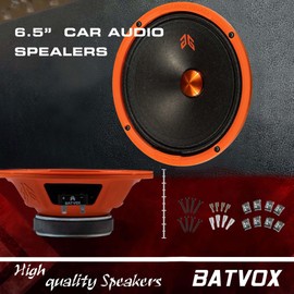 Gaooger MX65P1 Midrange Loudspeaker 6.5" Orange Dust Cap, 200W Max, 4 Ohms, Premium Quality Audio Door Speakers for Car or Truck Stereo Sound System, Orange (2 Speaker)