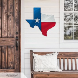 RealSteel Texas Map Flag Wall Decor – Powder-Coated Metal Art with Lone Star – Patriotic Texas State Shape Wall Hanging – Indoor & Outdoor Use – Made in USA (17X18-14g)