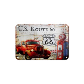 FEMER Tin Sign Retro 18 x 12 cm US Route 66 Vintage Car Petrol Station Decorative Sign