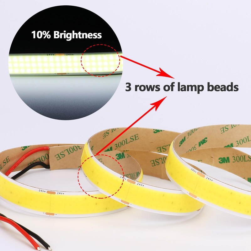 GOMING 24V 15mm Width COB LED Strip Cool White 6000K