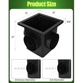 Upgrade 12-Inch Catch Basin Drainage Kit with Debris Basket Strainer, Fit for 4 Size(2",3",4-3/8",6-3/8") Pipes, for Garden, Yard, Lawns, Outdoor (1 Pack)